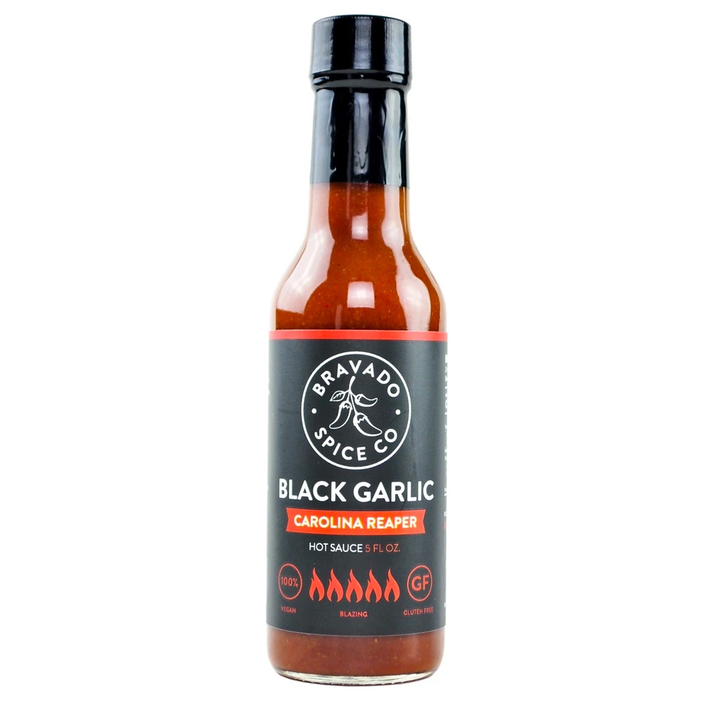 Bravado Spice Co Black Garlic Carolina Reaper Hot Sauce Bottle