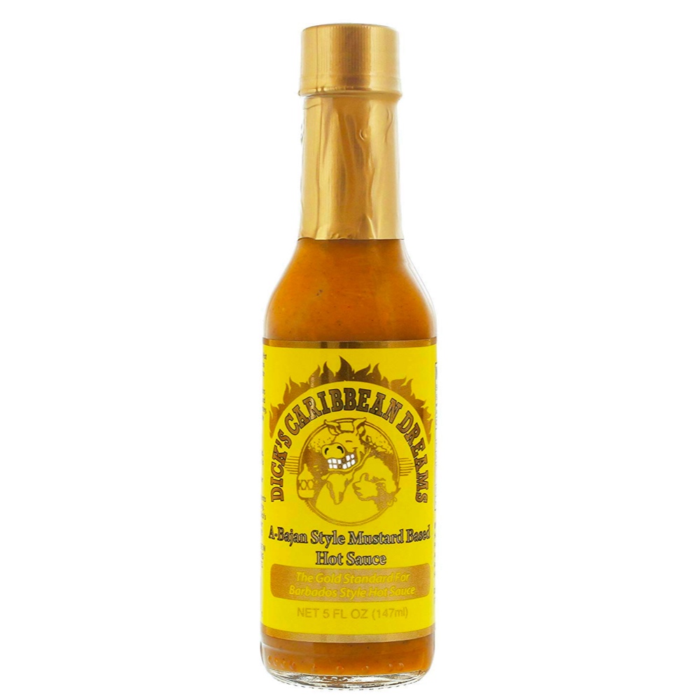 Dirty Dick's Caribbean Dreams A-Bajan Style Mustard-based Hot Sauce Bottle